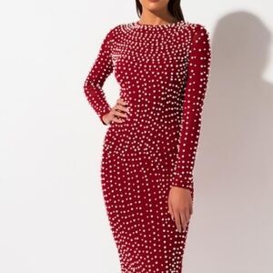 AKIRA Red Long Sleeve Dress with White Accents